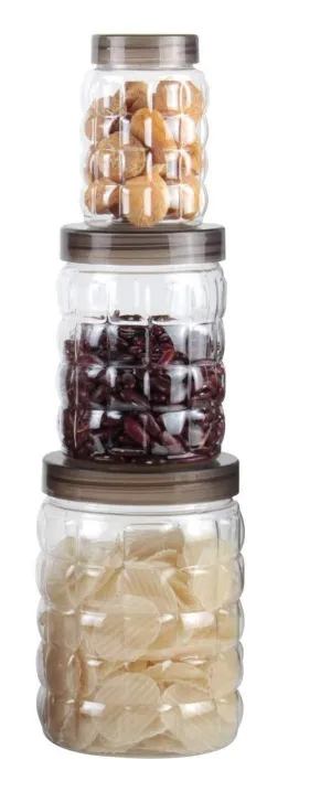 0598 3pcs Stone Jars Set (Big 1200ml, Medium 600ml & Small 250ml size) (plastic material)