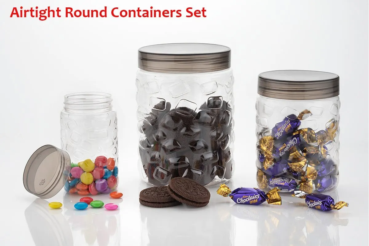 0598 3pcs Stone Jars Set (Big 1200ml, Medium 600ml & Small 250ml size) (plastic material)
