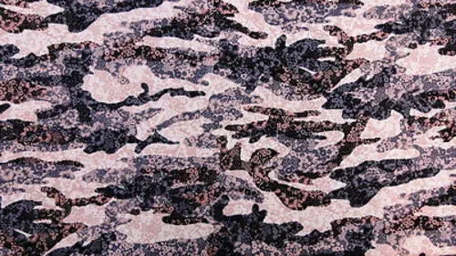 100% Rayon. Like a piece of art with water like current over flowers of brown, grey and light pinkish flowers.  sold by the yard