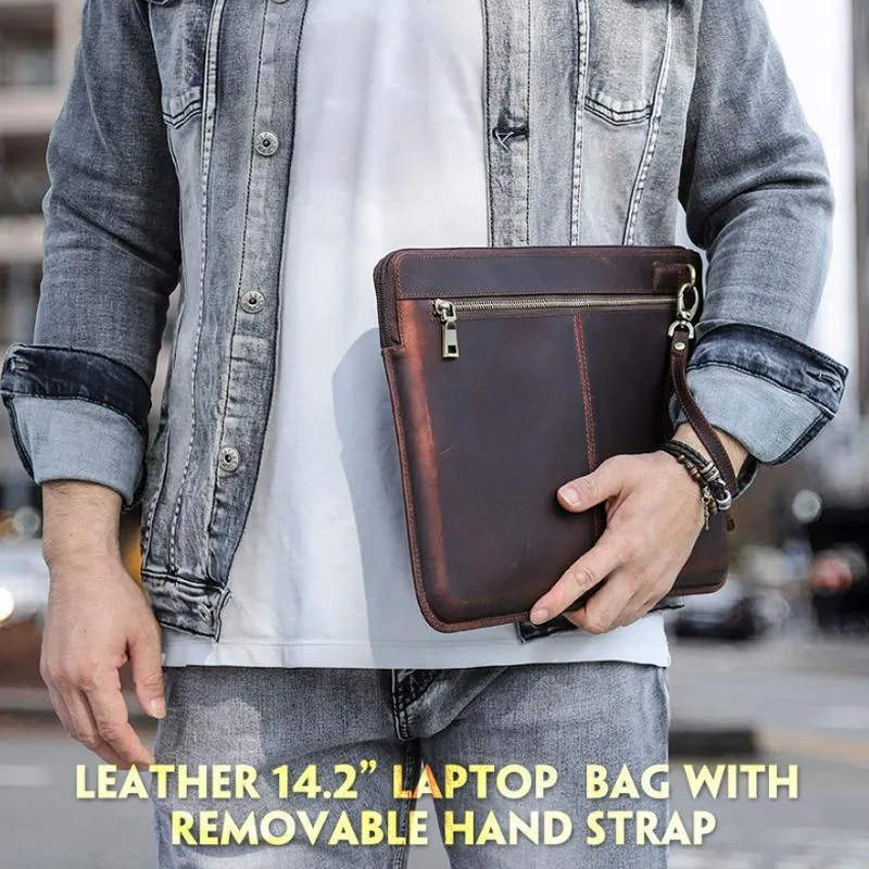 14.2 Inch Leather Laptop Sleeve for MacBook Pro | Black & Coffee