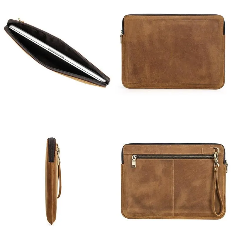 14.2 Inch Leather Laptop Sleeve for MacBook Pro | Black & Coffee