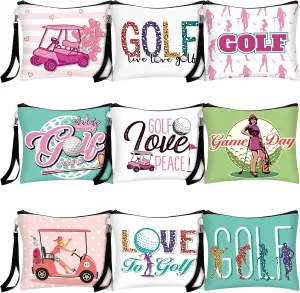 18 Pieces Golf Gift for Women Golfers Cosmetic Bags 9 Styles Makeup Bag Bulk Zipper Pouch Travel Toiletry Bags Purses Organizer Case for Ladies Girls Golfers Lover Player Accessories