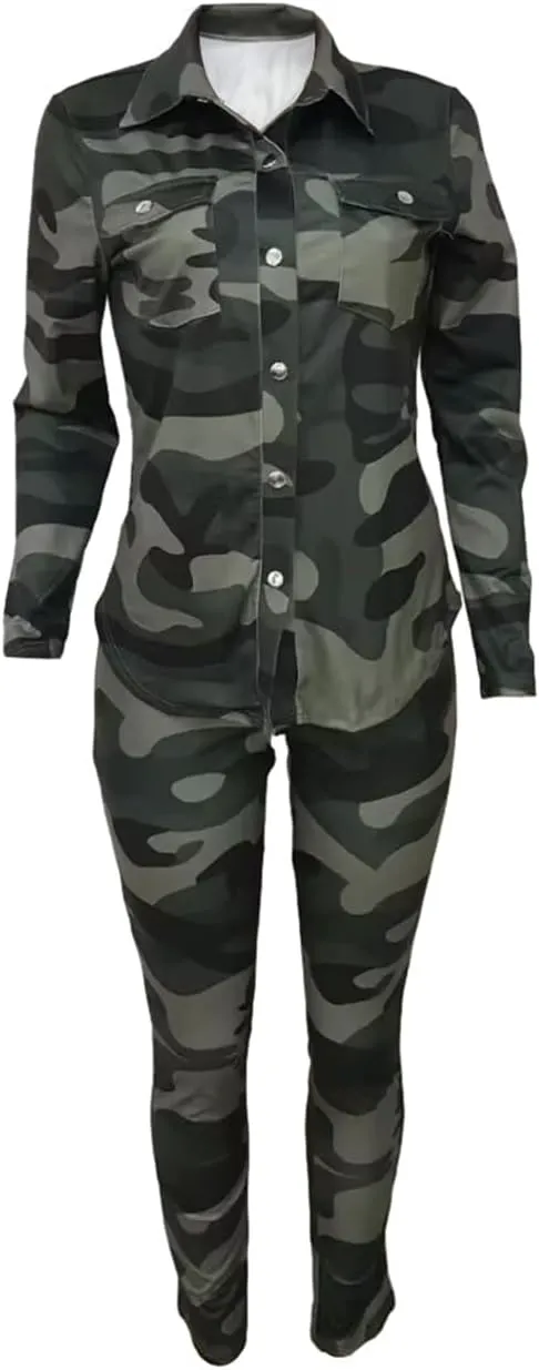 2-Piece Shirt Pants Outfits Sets, Womens Matching Sets Loungewear
