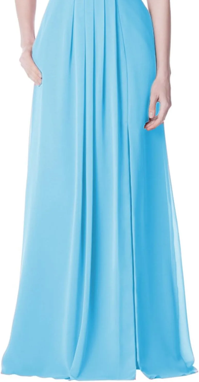2018 A Line Spaghetti Strap Chiffon Bridesmaid Dress Split with Pocket Formal Gown