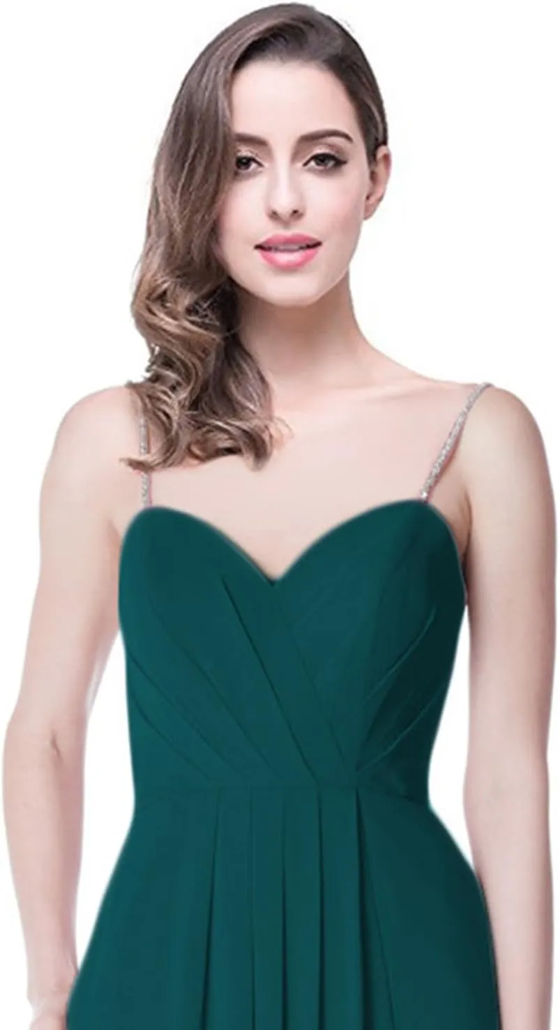 2018 A Line Spaghetti Strap Chiffon Bridesmaid Dress Split with Pocket Formal Gown