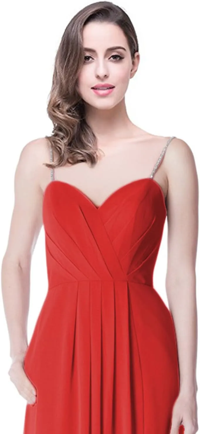 2018 A Line Spaghetti Strap Chiffon Bridesmaid Dress Split with Pocket Formal Gown