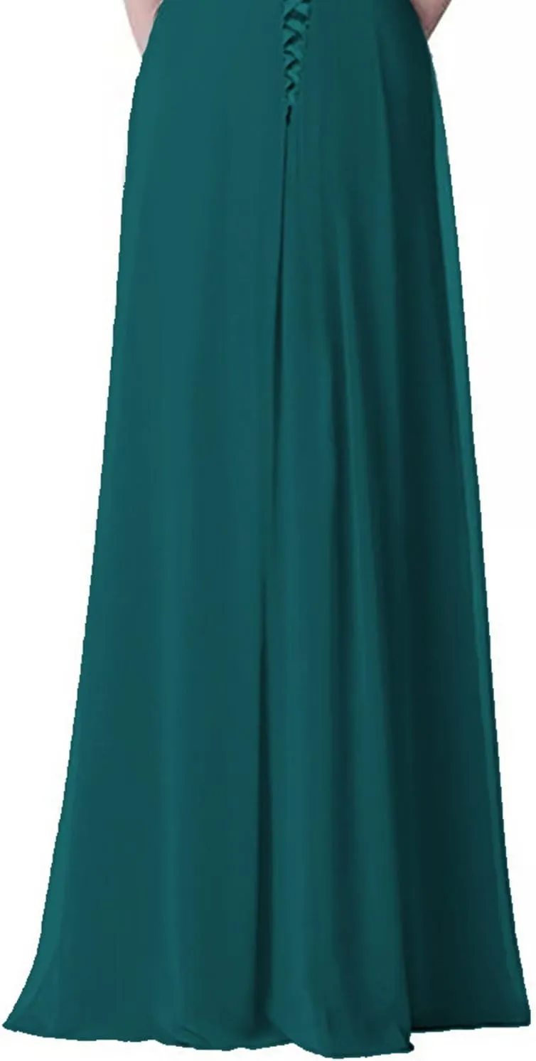 2018 A Line Spaghetti Strap Chiffon Bridesmaid Dress Split with Pocket Formal Gown