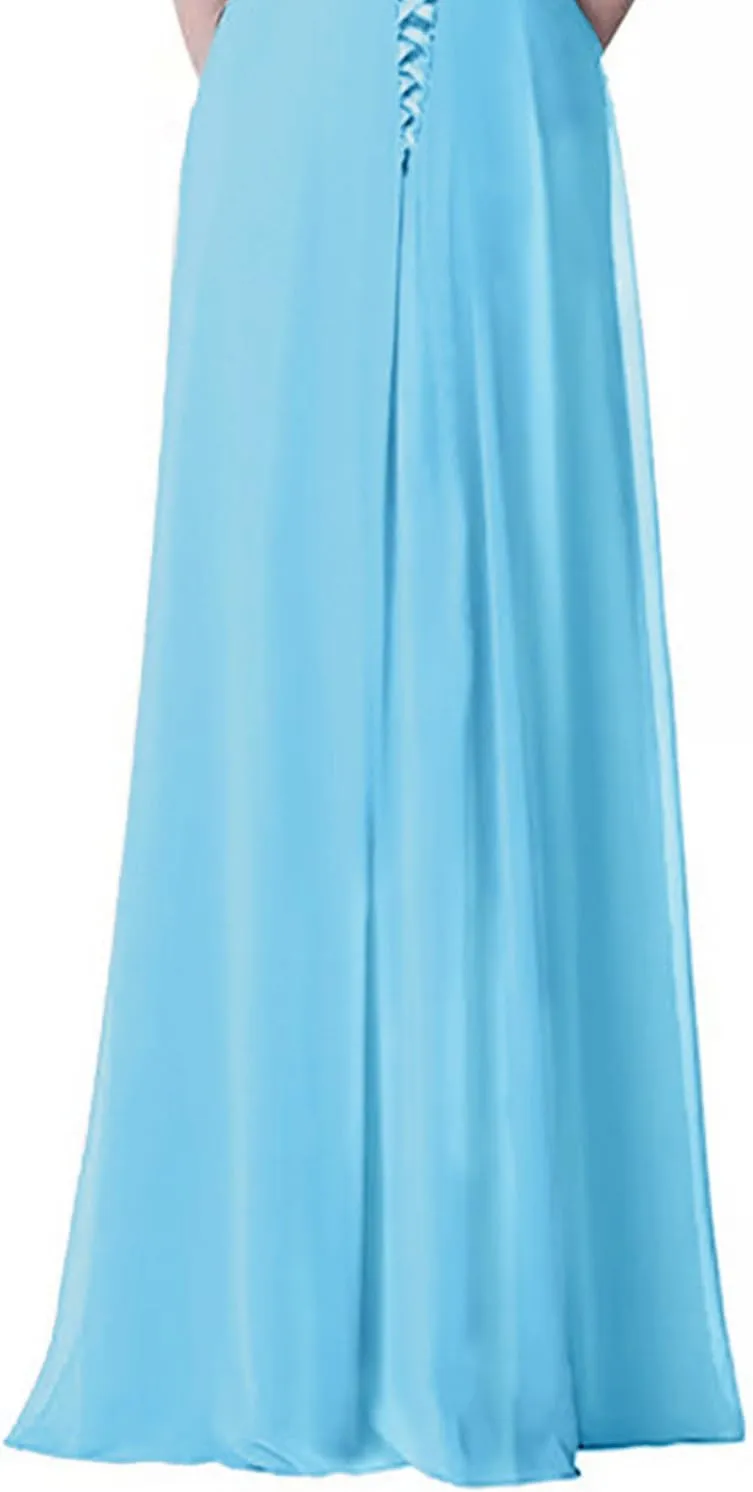 2018 A Line Spaghetti Strap Chiffon Bridesmaid Dress Split with Pocket Formal Gown