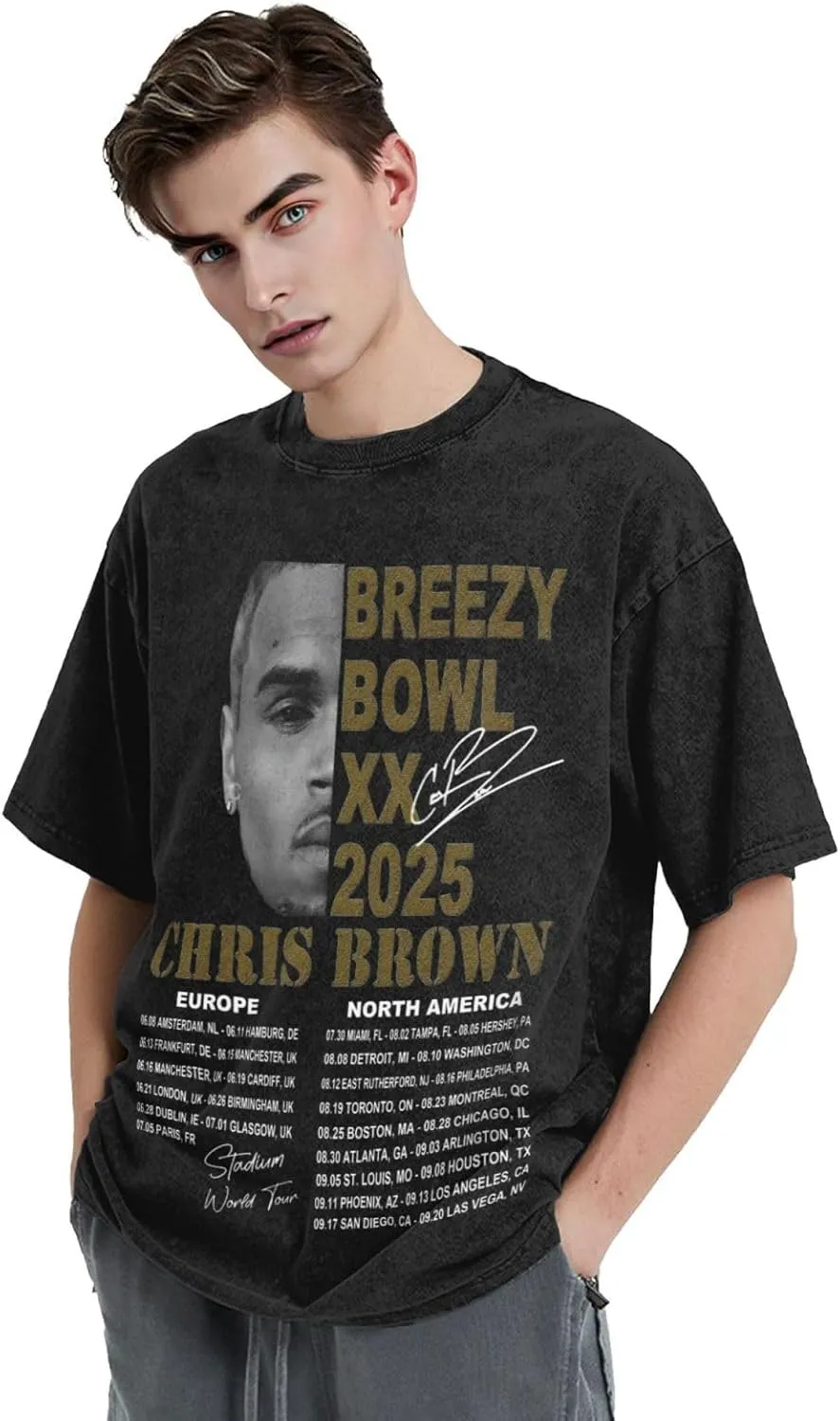 2025 Music Tour T-Shirt Mens Loose Interesting Cotton Retro Tops Black