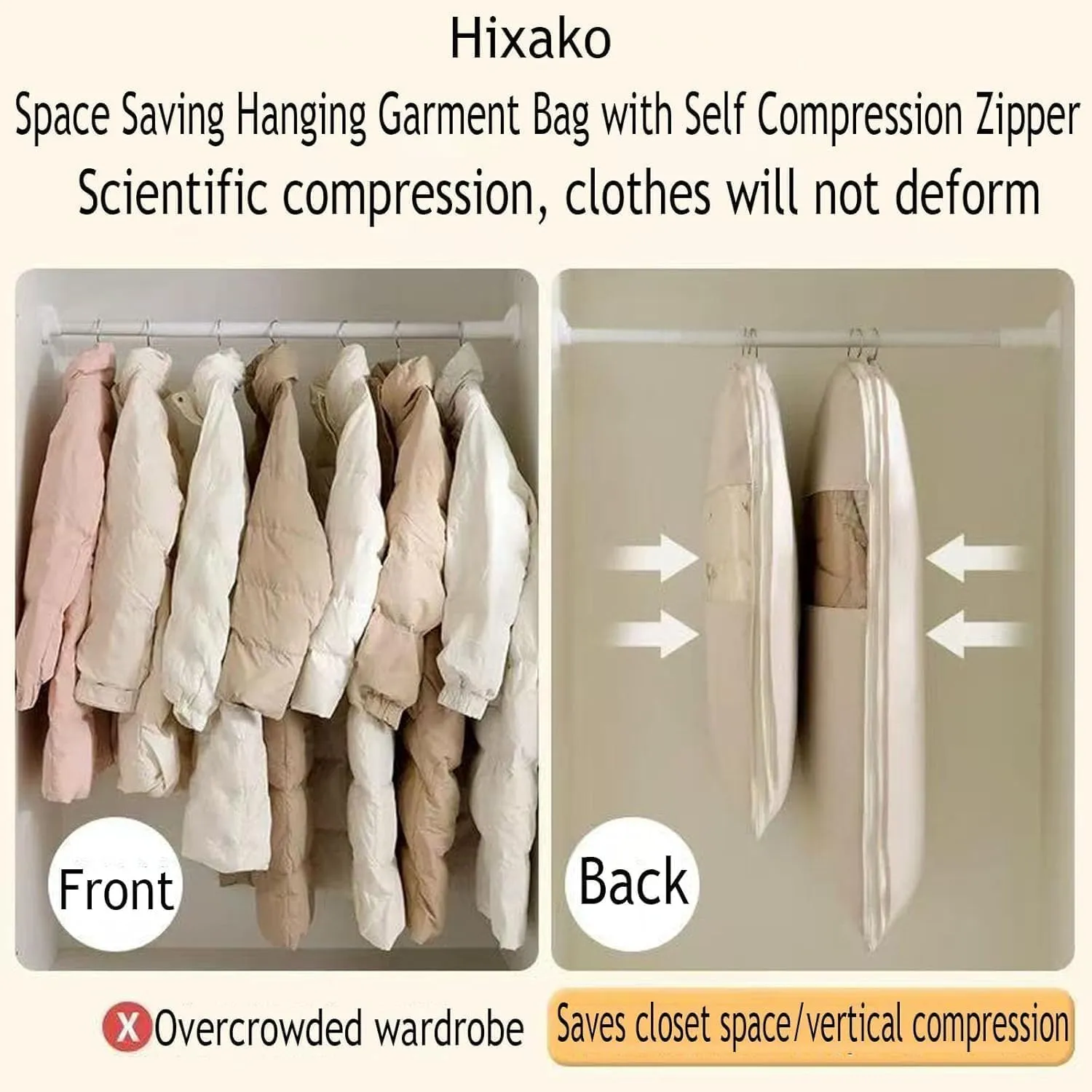 2025 Space Saving Hanging Garment Bag with Self Compression Zipper, Closet Organizers Garment Bags for Hanging Clothes, Protects Clothes from Wrinkles (Pink,XL)