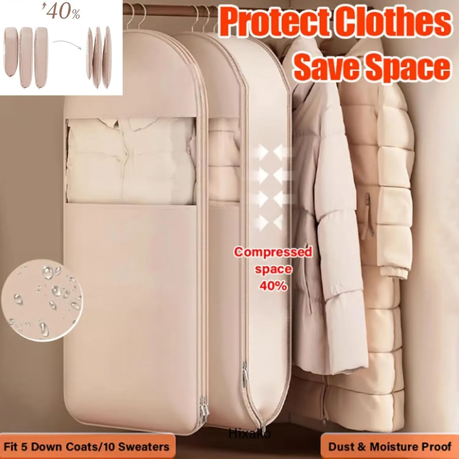 2025 Space Saving Hanging Garment Bag with Self Compression Zipper, Closet Organizers Garment Bags for Hanging Clothes, Protects Clothes from Wrinkles (Pink,XL)