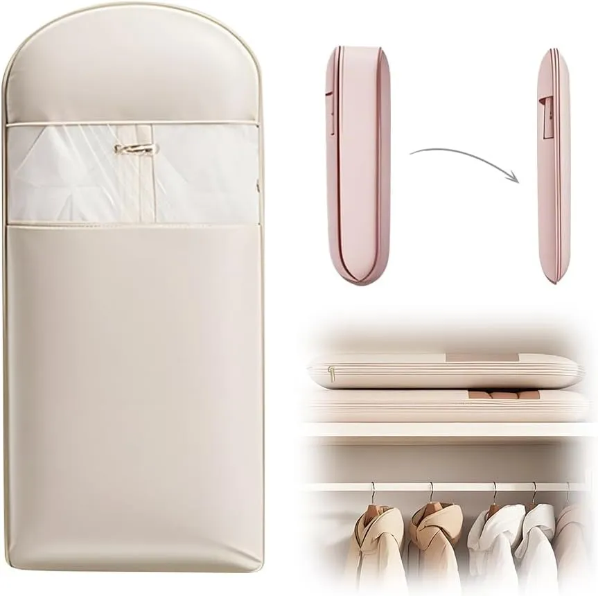 2025 Space Saving Hanging Garment Bag with Self Compression Zipper, Dust Cover Clothes Bags for Down Coat, Heavy Duty Closet Organizer Garment Bags for Closet Storage (Beige, Medium)
