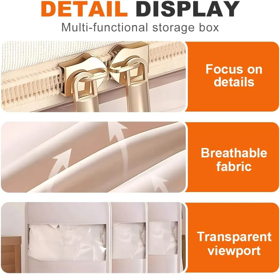 2025 Space Saving Hanging Garment Bag with Self Compression Zipper, Dust Cover Clothes Bags for Down Coat, Space Saver Closet Organizer Coat Bags for Closet Storage (Beige, Small Medium Large)
