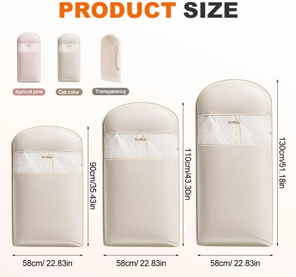 2025 Space Saving Hanging Garment Bag with Self Compression Zipper, Dust Cover Clothes Bags for Down Coat, Space Saver Closet Organizer Coat Bags for Closet Storage (Beige, Small Medium Large)