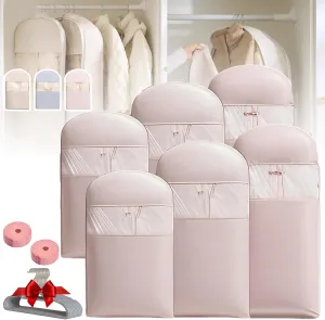 2025 Space Saving Hanging Garment Bag With Self Compression Zipper, Matching Hangers And Cedar Wood Chips, Space Saving Garment Bags, Space Saving Hanging Garment Bag (pink*6)