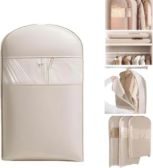 2025 Space Saving Hanging Garment Bag with Self Compression Zipper, Space Saving Hanging Protector for Down Coat, Down Coat Compression Dust Cover for Closet Storage (Beige,L)