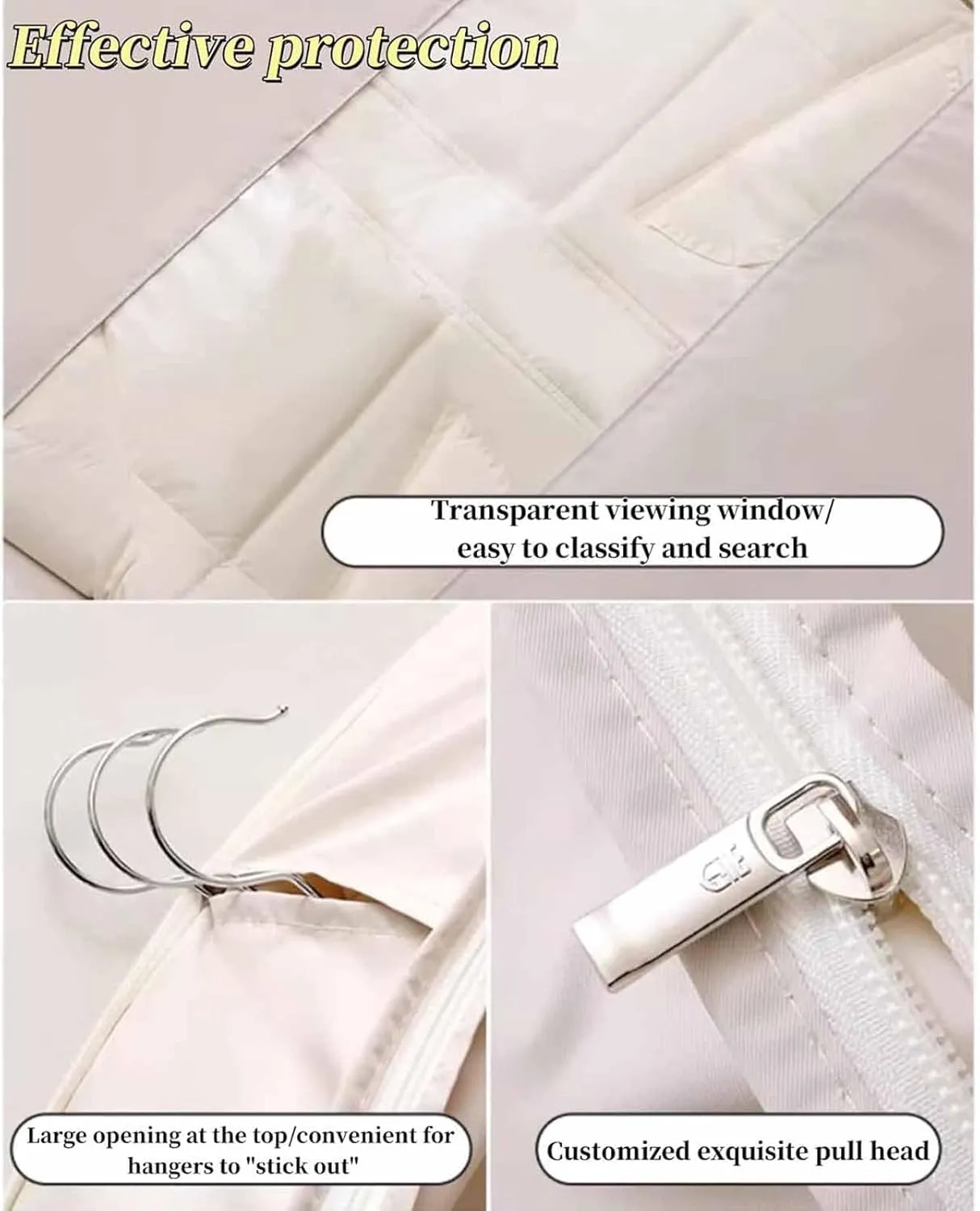 2025 Space Saving Hanging Garment Bag with Self Compression Zipper, Space Saving Hanging Protector for Down Coat, Down Coat Compression Dust Cover for Closet Storage (Beige,L)