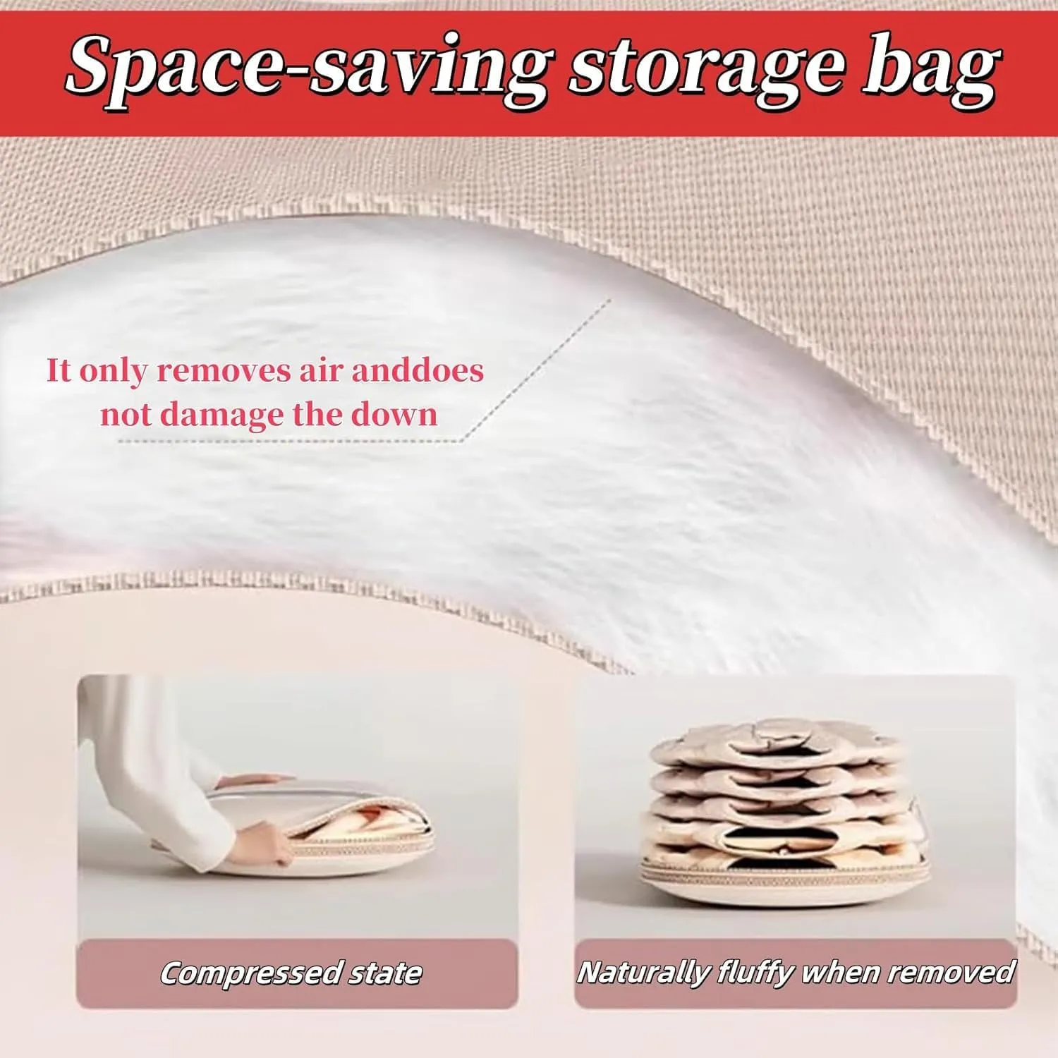 2025 Space Saving Hanging Garment Bag with Self Compression Zipper, Space Saving Hanging Protector for Down Coat, Down Coat Compression Dust Cover for Closet Storage (Beige,L)