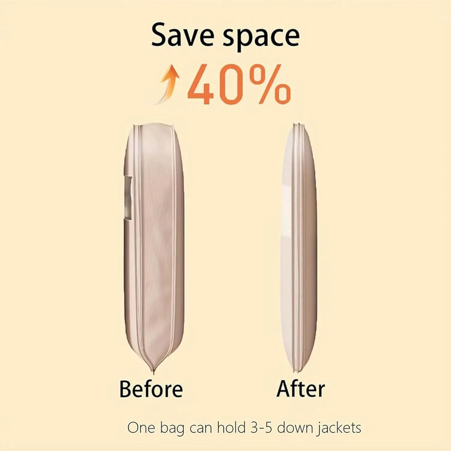 2025 Space Saving Hanging Garment Bag with Self Compression Zipper, Space Saving Hanging Protector for Down Coat, Down Coat Compression Dust Cover for Closet Storage (Beige,L)