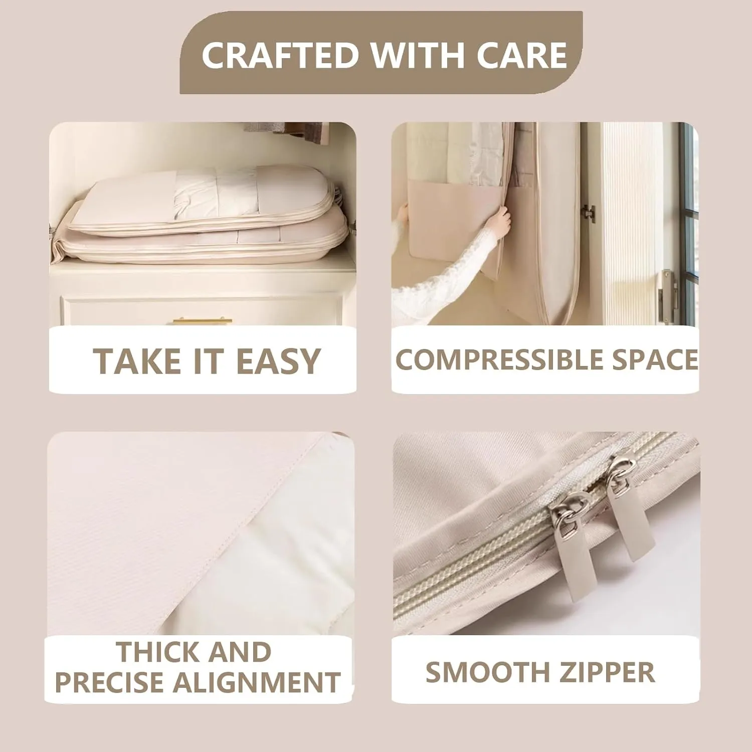 2025 Waterproof Hanging Garment Bag with Self-Compression Zipper  Space-Saving Closet Organizer for Travel, StorageDust-Proof & Moisture-Resistant Cover for Coats, Suits & Down Jackets (Beige, S)