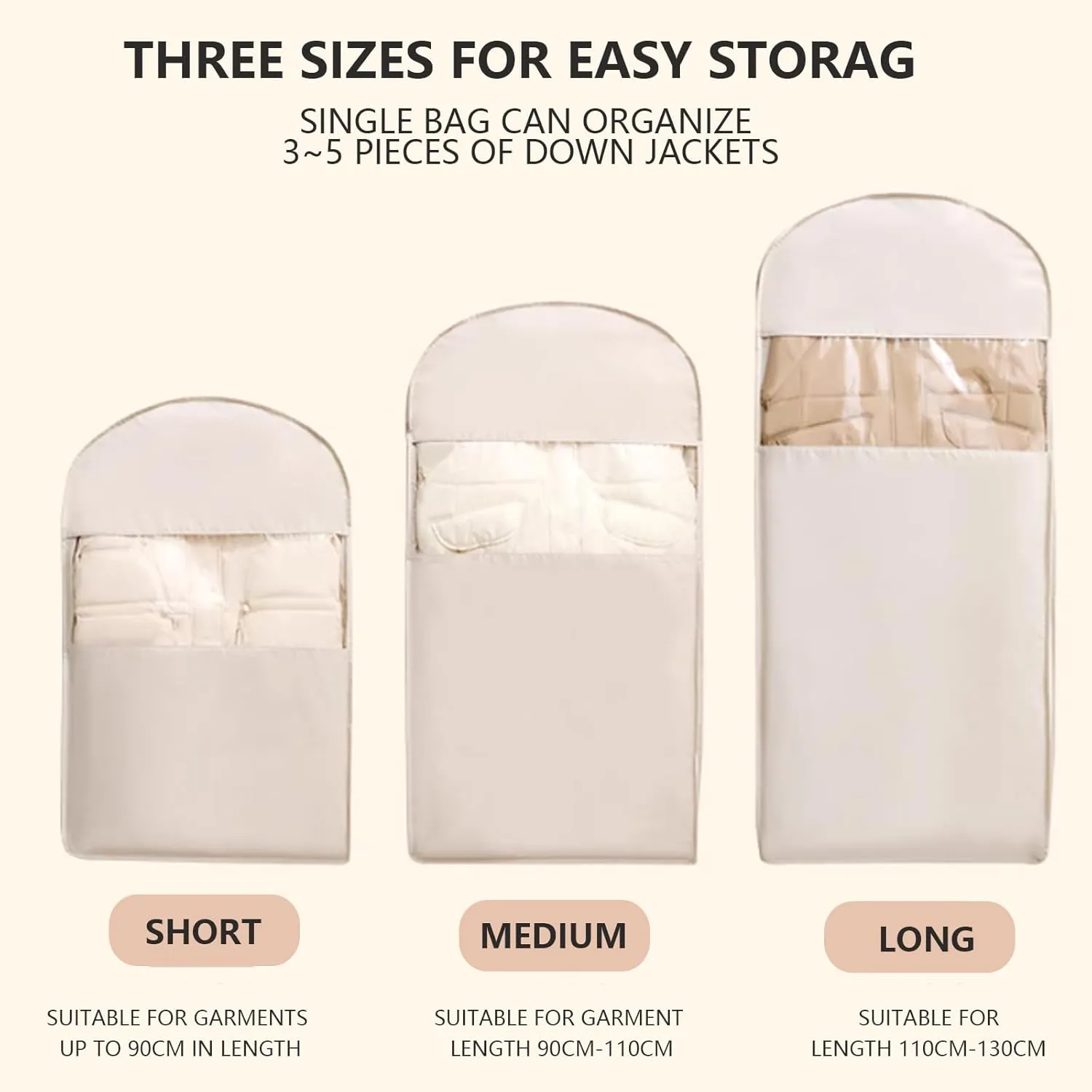 2025 Waterproof Hanging Garment Bag with Self-Compression Zipper  Space-Saving Closet Organizer for Travel, StorageDust-Proof & Moisture-Resistant Cover for Coats, Suits & Down Jackets (Beige, S)