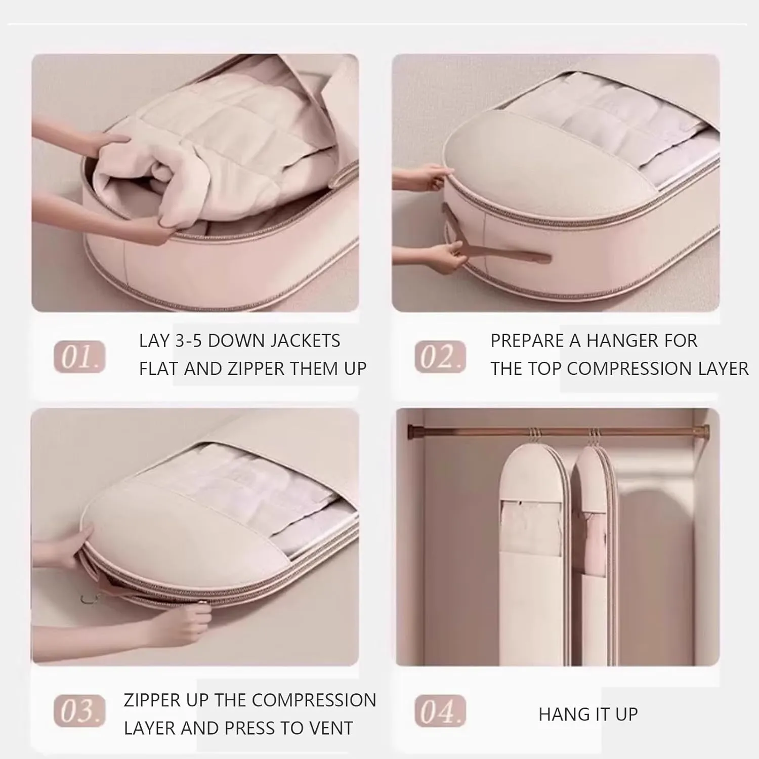 2025 Waterproof Hanging Garment Bag with Self-Compression Zipper  Space-Saving Closet Organizer for Travel, StorageDust-Proof & Moisture-Resistant Cover for Coats, Suits & Down Jackets (Beige, S)