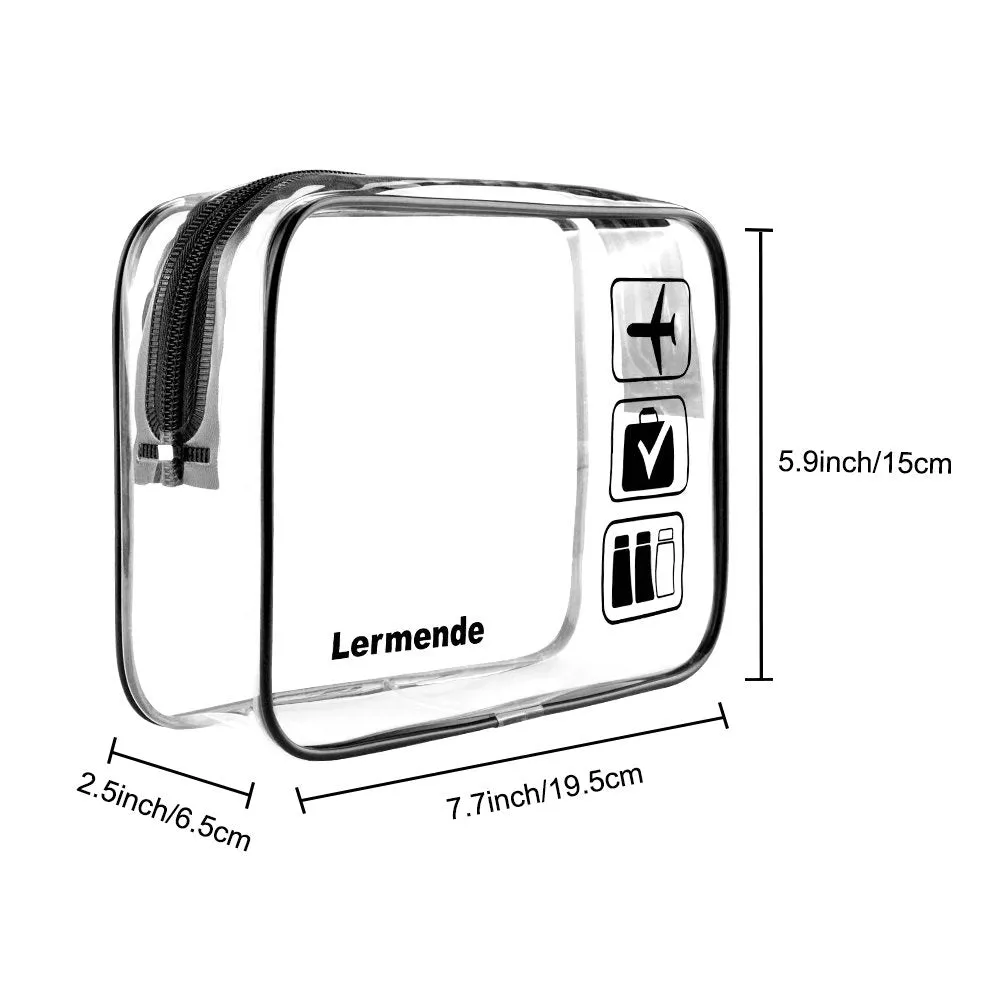 2pcs/pack Lermende Clear Toiletry Bag TSA Approved Travel Carry On Airport Airline Compliant Bag Quart Sized 3-1-1 Kit Luggage Pouch (Black)