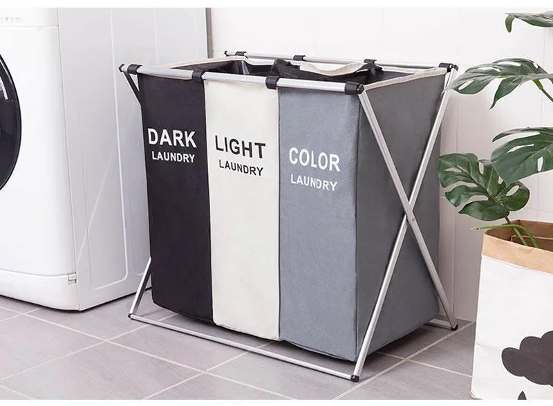 3 Sections Laundry Basket Hamper Sorter