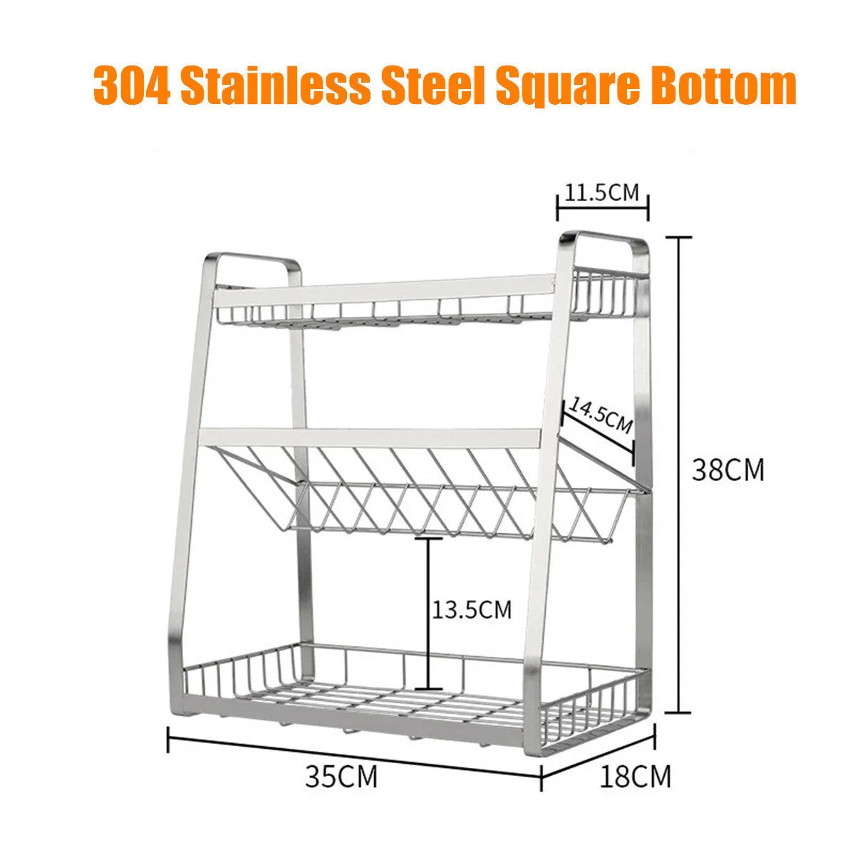 3-Tier Stainless Steel Kitchen Spice Rack - Countertop Organizer for Spice Jars and Bottles