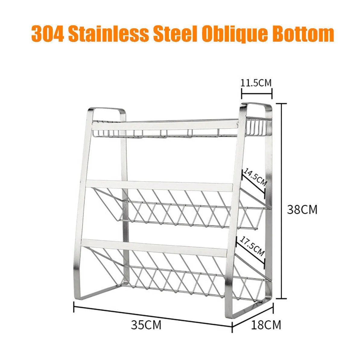 3-Tier Stainless Steel Kitchen Spice Rack - Countertop Organizer for Spice Jars and Bottles