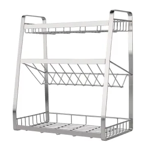 3-Tier Stainless Steel Kitchen Spice Rack - Countertop Organizer for Spice Jars and Bottles