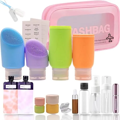 32Pcs Travel Toiletry Containers Kit Proof Shampoo and Conditioner Leak Proof Shampoo and Conditioner Travel Size Containers Travel Bottles Small Liquid 3oz Travel Spray Bottle TSA Approved