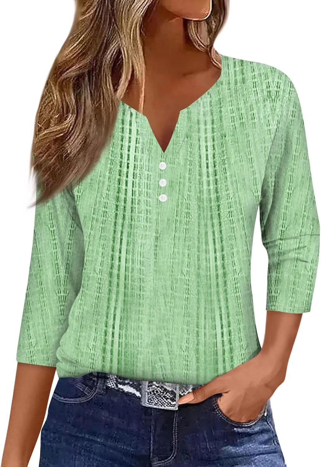 3/4 Length Sleeve Womens Tops 2025 Summer Henley Neck Shirts Three Quarter Sleeve Tshirts