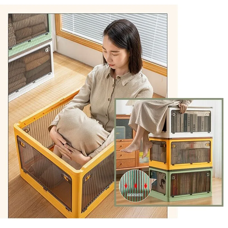 37L Yellow Storage Container | Stackable | 5 Sides Open Top Lid | Transparent Foldable