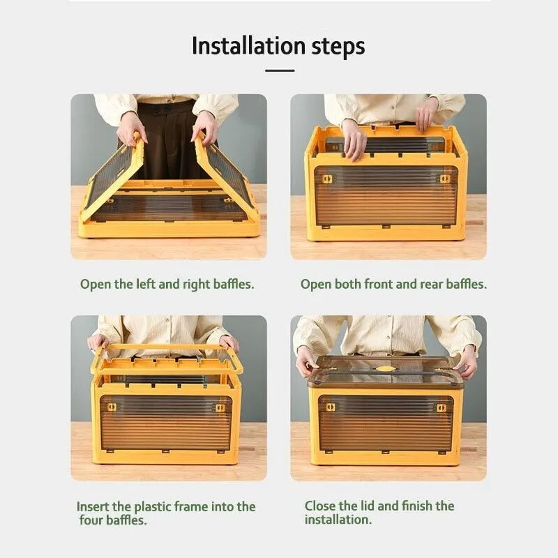 37L Yellow Storage Container | Stackable | 5 Sides Open Top Lid | Transparent Foldable
