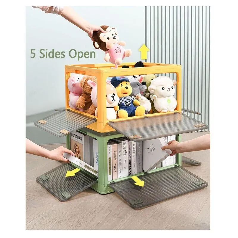 37L Yellow Storage Container | Stackable | 5 Sides Open Top Lid | Transparent Foldable