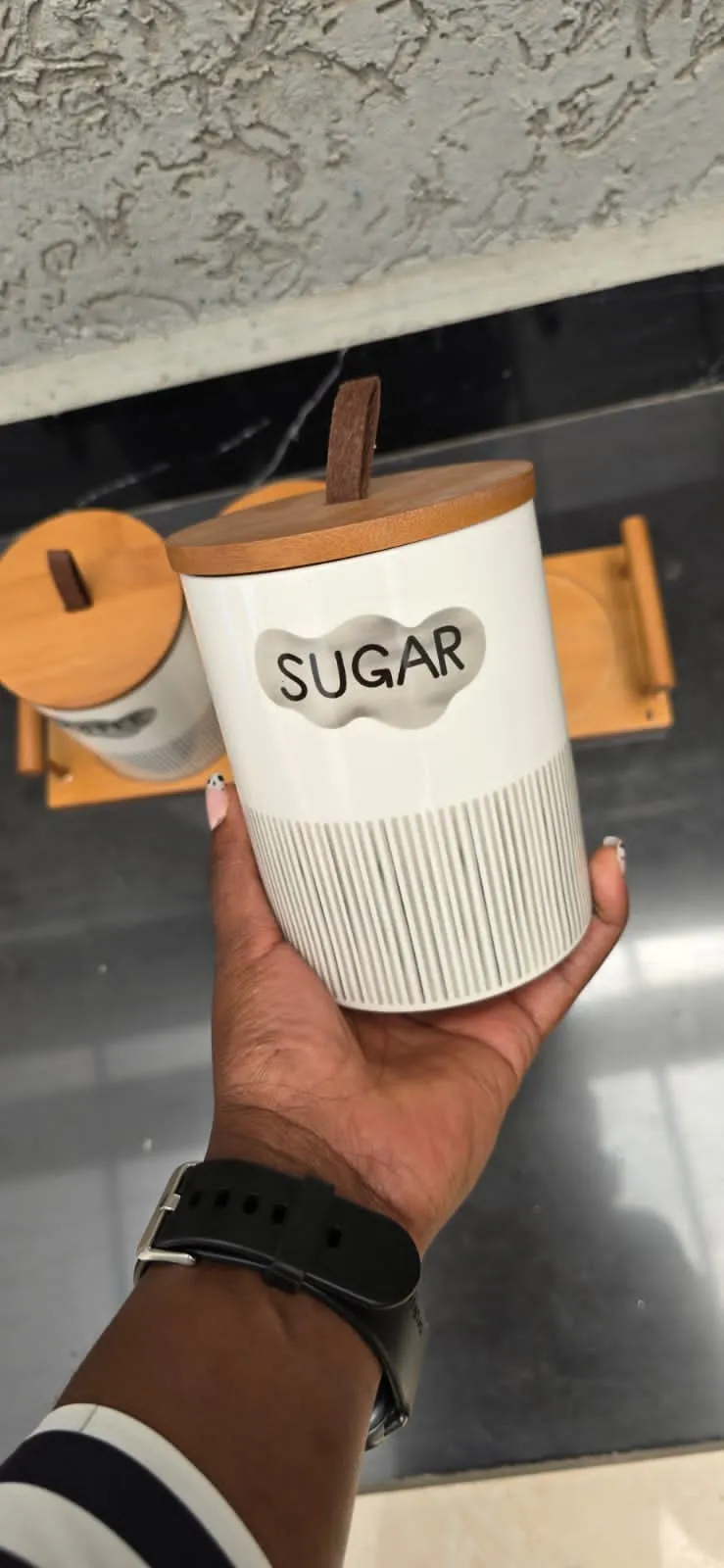 3pcs Ceramic Canisters Set  with Bamboo Stand