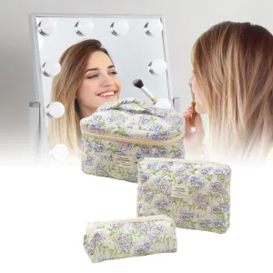 3Pcs Set Travel Makeup Bags Cosmetic Bag Aesthetic Floral Toiletry Organizer Bags Style 3