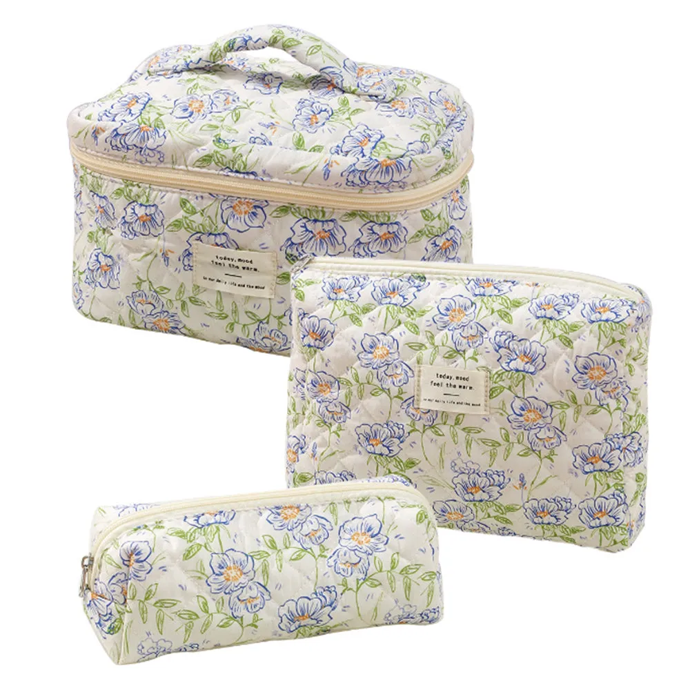 3Pcs Set Travel Makeup Bags Cosmetic Bag Aesthetic Floral Toiletry Organizer Bags Style 3