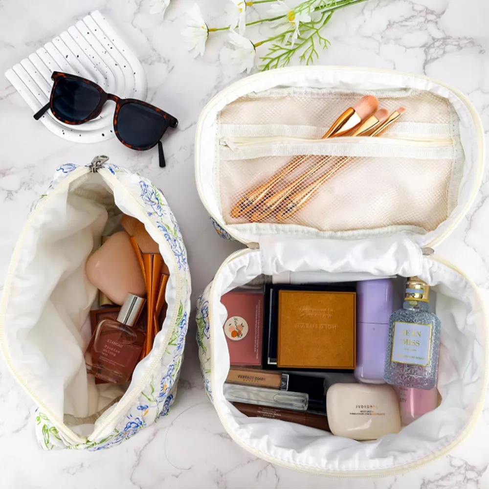 3Pcs Set Travel Makeup Bags Cosmetic Bag Aesthetic Floral Toiletry Organizer Bags Style 3