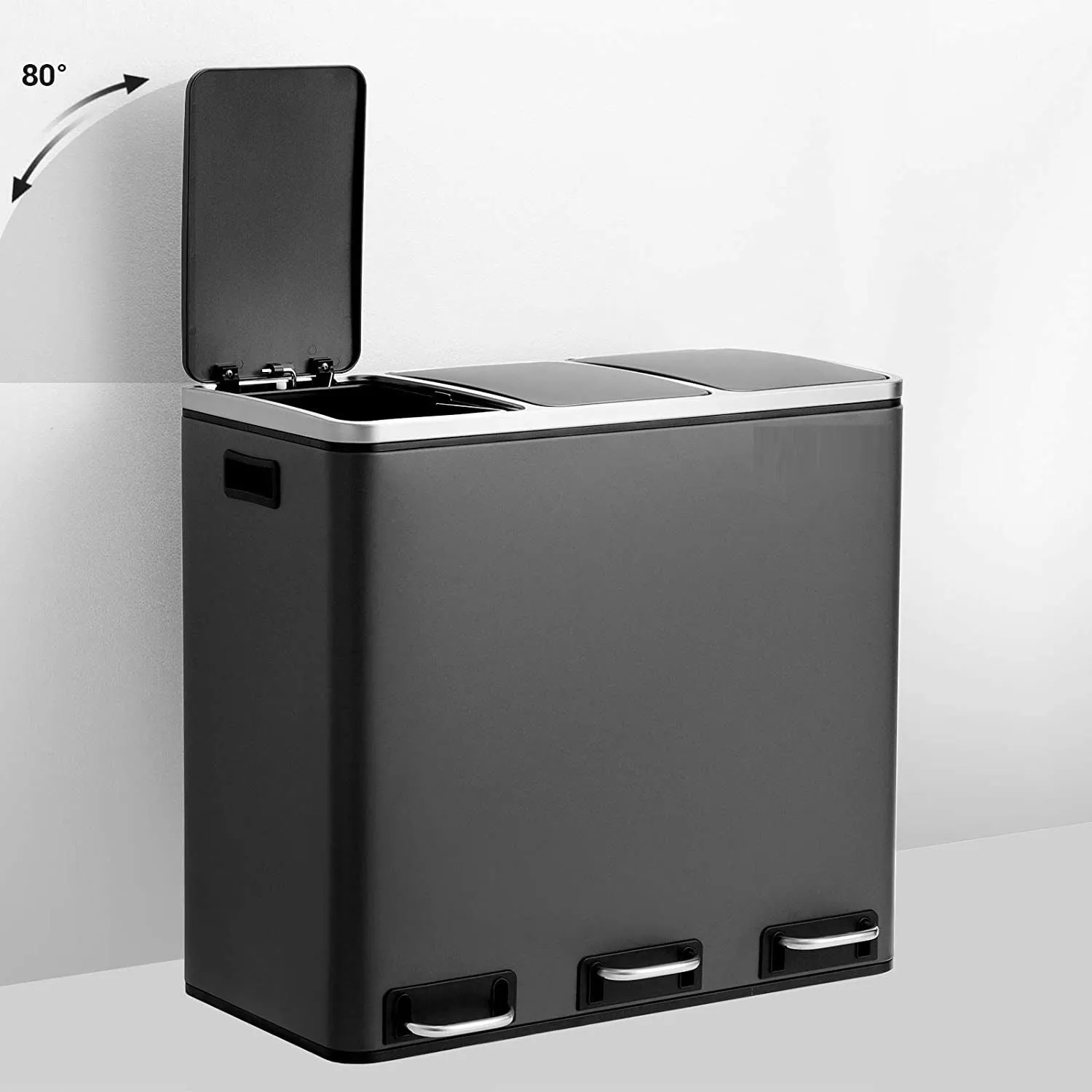 3x18L Kitchen Recycling Bins | Black