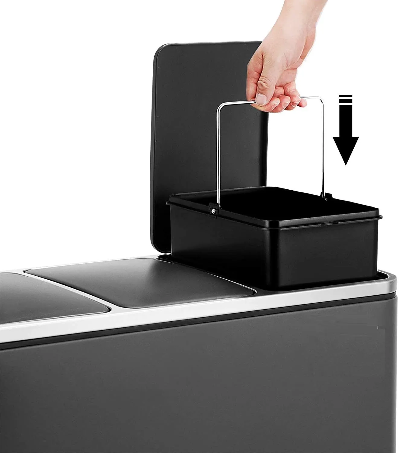3x18L Kitchen Recycling Bins | Black