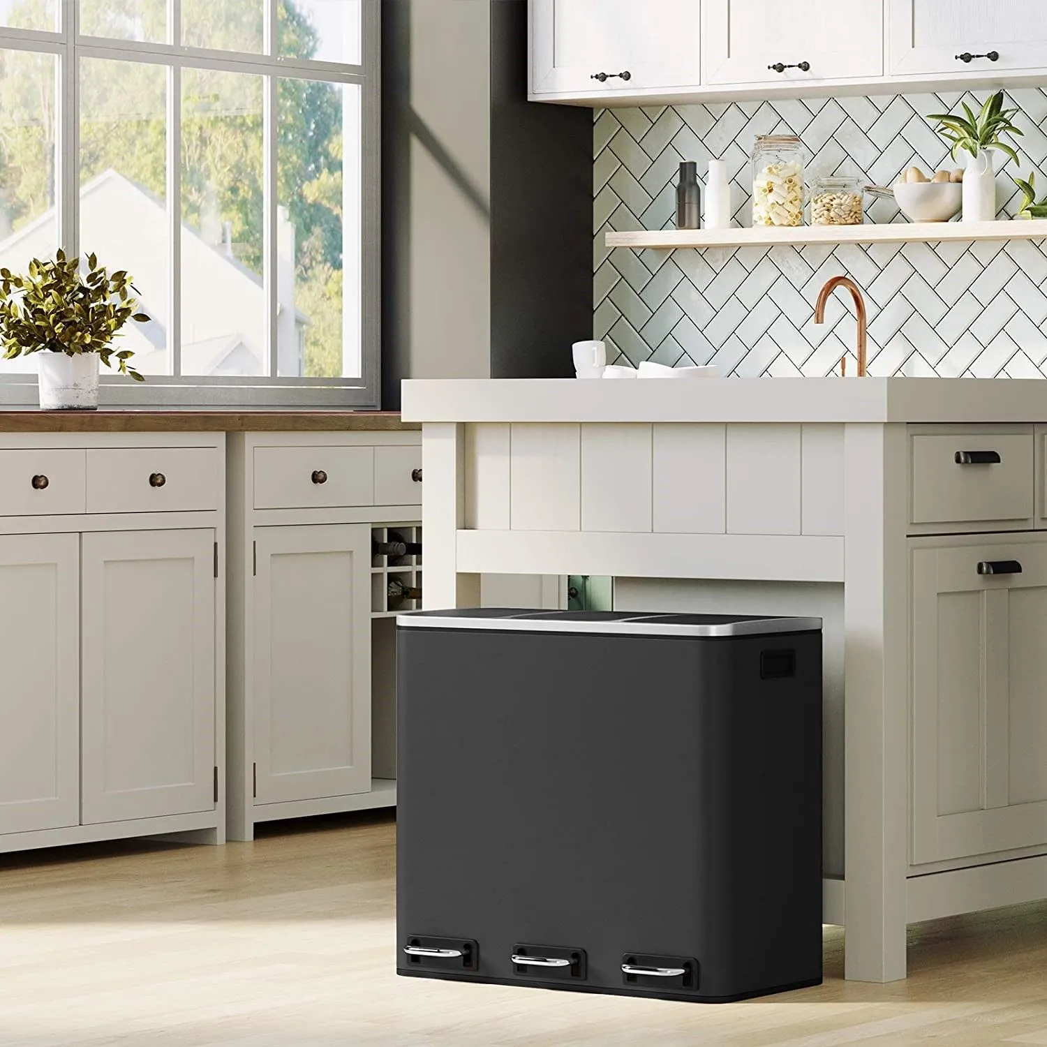 3x18L Kitchen Recycling Bins | Black