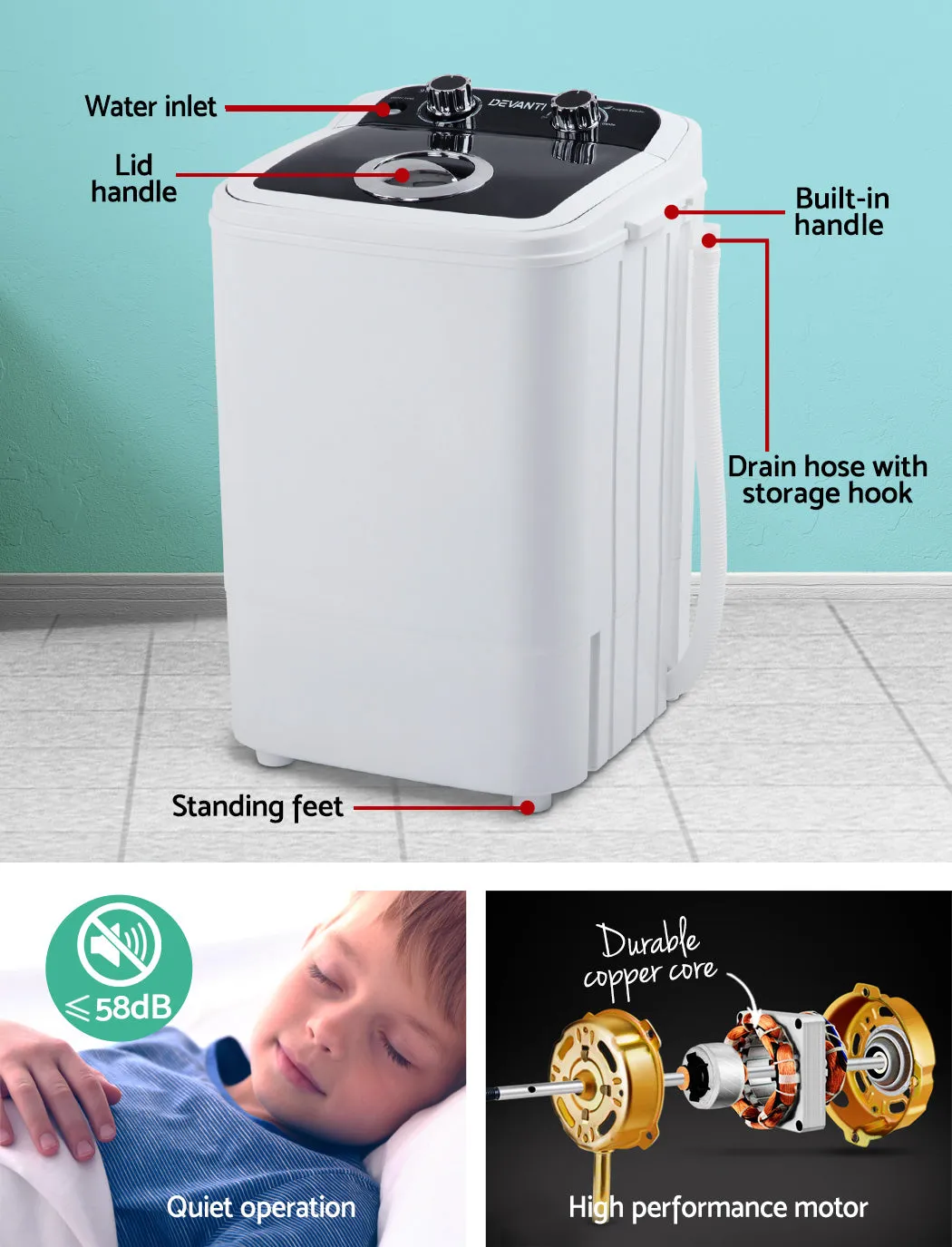 4.6KG Mini Outdoor Portable Washing Machine Top Loader Spin Camp Caravan Laundry