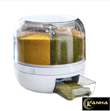 6-Compartment Rice Grain Dry Food Dispenser with Measuring Cup.
