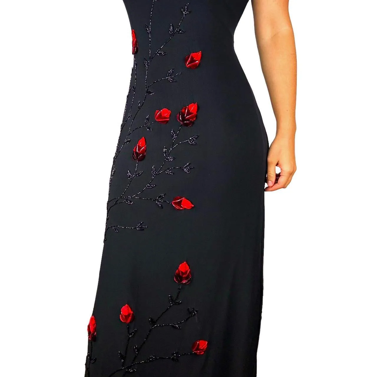 90s Beaded Floral Mesh Gown (M)