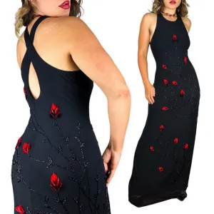 90s Beaded Floral Mesh Gown (M)