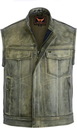 A&H Apparel Mens Genuine Cowhide Leather Biker Vest Motorcycle Gear Concealed Carry Pockets Sleeveless Motorwear