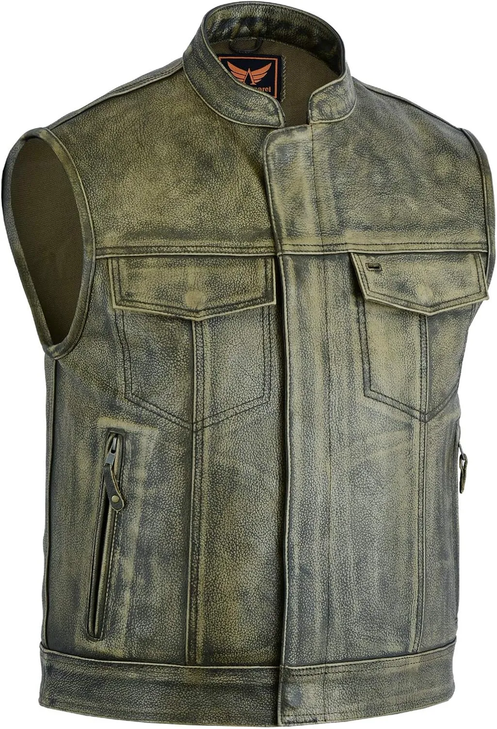 A&H Apparel Mens Genuine Cowhide Leather Biker Vest Motorcycle Gear Concealed Carry Pockets Sleeveless Motorwear