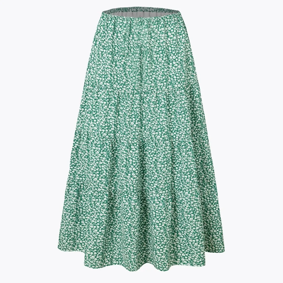 ADHOWBEW Midi Skirts for Women Summer Elastic Waist High Waist Casual Sexy Flowy Beach Bohemian Skirts